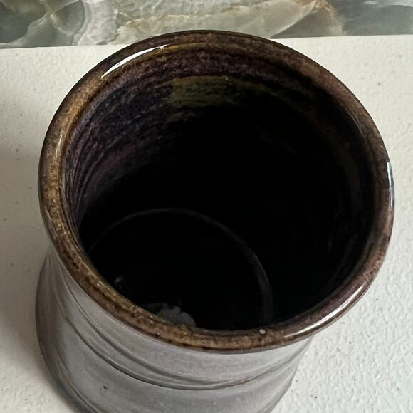 Art Studio Pottery Small Vase 4" Glazed Purple Brown Ombre Speckle Signed 1999 - Picture 3 of 8